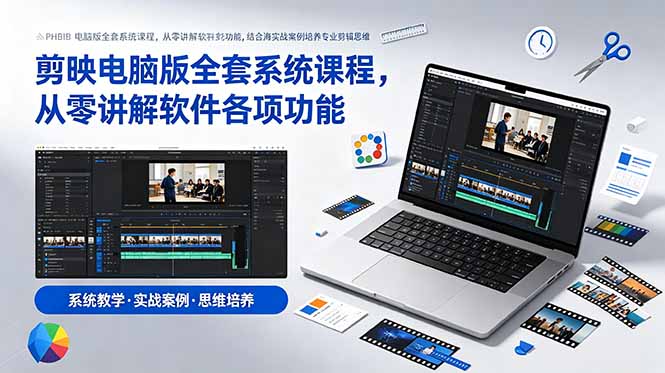 剪映电脑版全套系统课程,从零讲解软件各项功能,结合海量实战案例培养专业剪辑思维-网创资源地