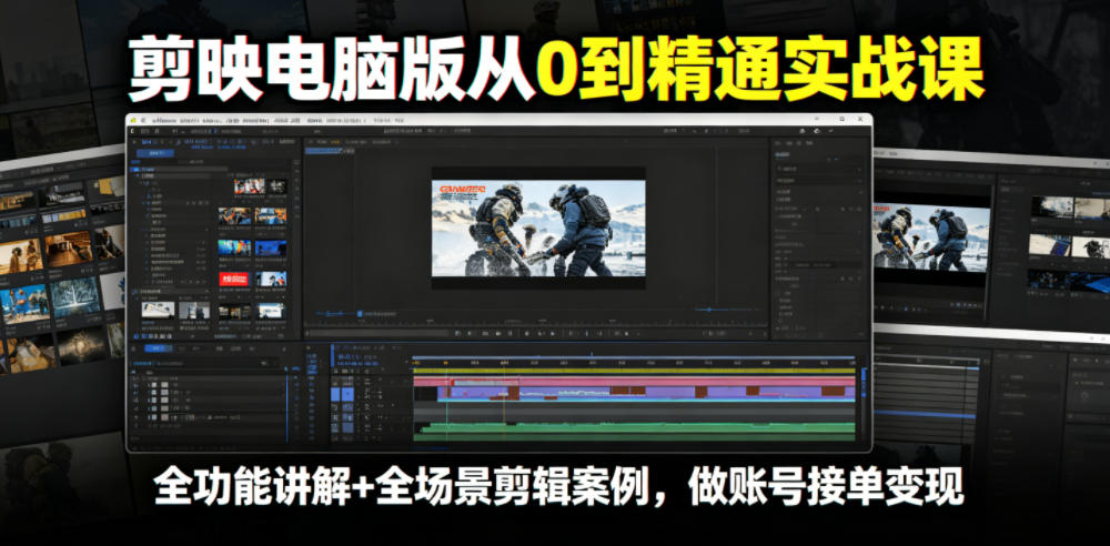 剪映电脑版从0到精通实战课,全功能讲解+全场景剪辑案例,做账号接单变现-网创资源地